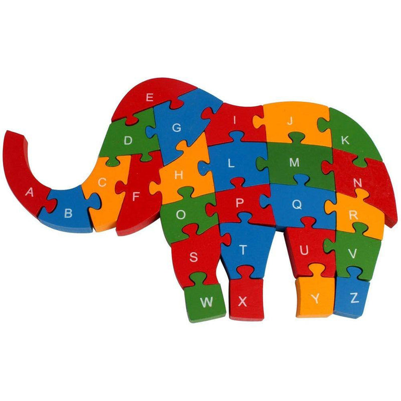 Puzzle din lemn - elefant cu litere si cifre