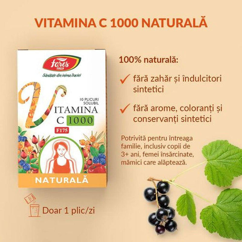 Vitamina C 1000 naturala F175, 10 plicuri, Fares