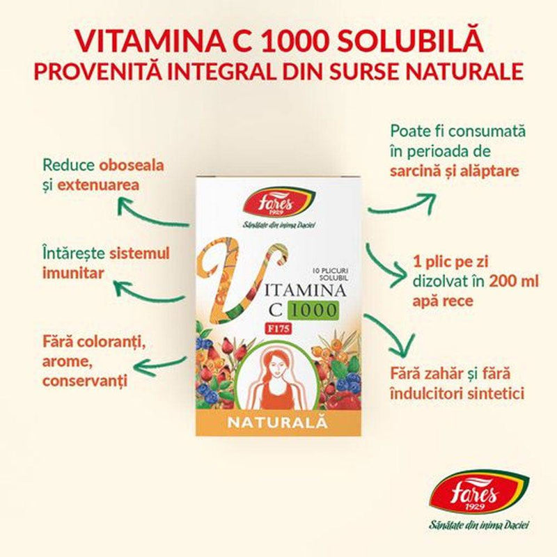 Vitamina C 1000 naturala F175, 10 plicuri, Fares