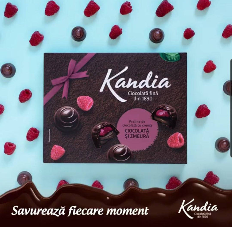 Praline Kandia cu crema ciocolata si zmeura - Delumani - Magazin Romanesc 